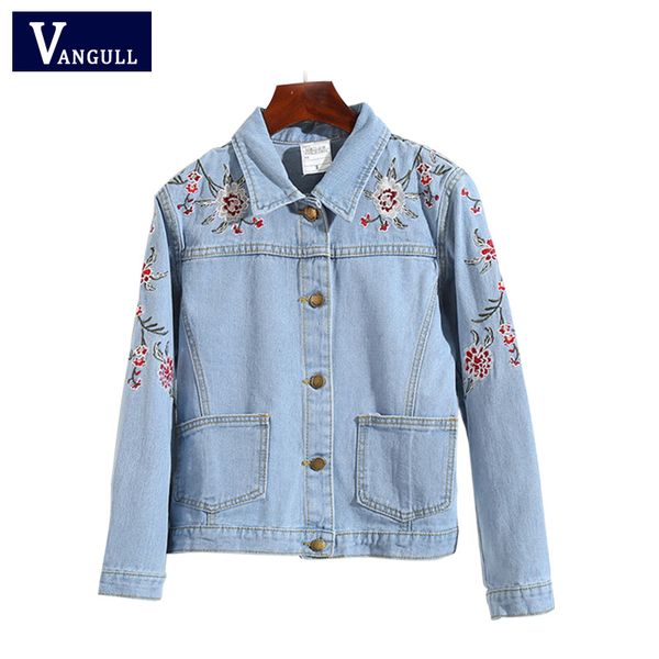 

floral embroidery denim jacket 2018 new fashion women retro washed ripped bomber female jean jackets bf basic outerwear coat, Black;brown