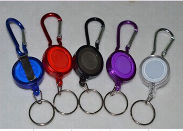 

mulitifunctional badge reel retractable keychain recoil id card holder keyring key chains steel cord, Silver
