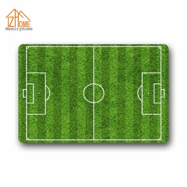 

memory home custom sport theme soccer green football field design non-woven fabric non-slip indoor rug funny doormat floor mat
