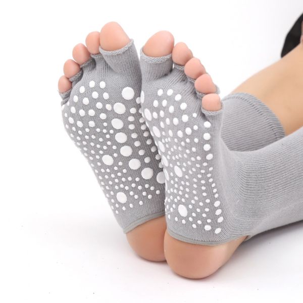 

pampa brand women yoga socks 2018 new arrival ladies non slip open toe open feet finger cotton yoga socks pilates dance fitness, Black