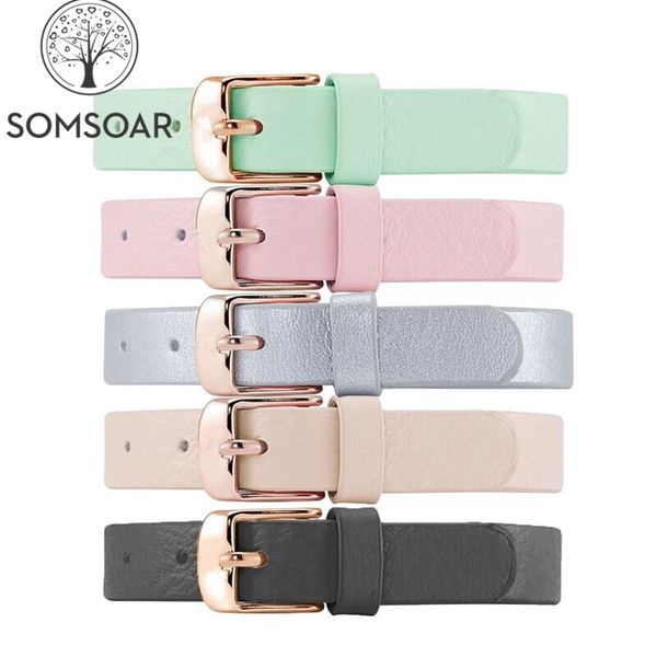 

somsoar jewelry with rose gold buckle genuine leather charm bands leather wrappable bracelet fit diy slide charm 1pcs, Golden;silver