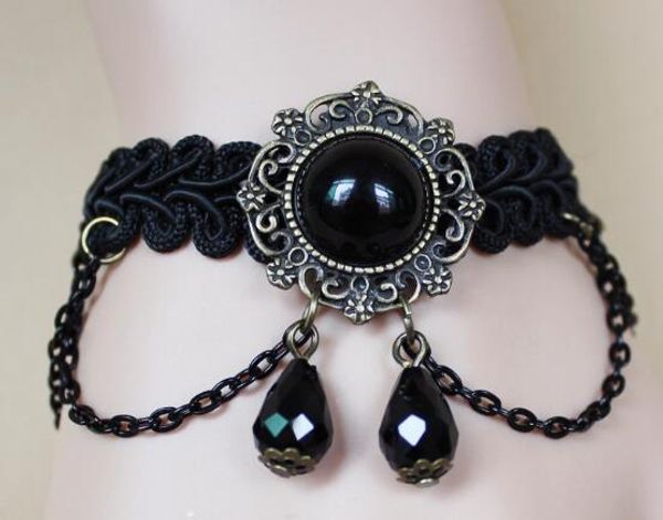 

new european and american retro style gothic style simple black lace crystal wrist chain fashion classic elegant, Golden;silver