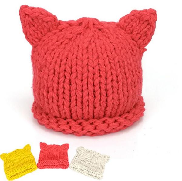 New Handmade Knitted Cute Baby Girl Boy Winter Hat Cat Ears Lovely Cartoon Design Baby Hat Crochet Pattern Hat