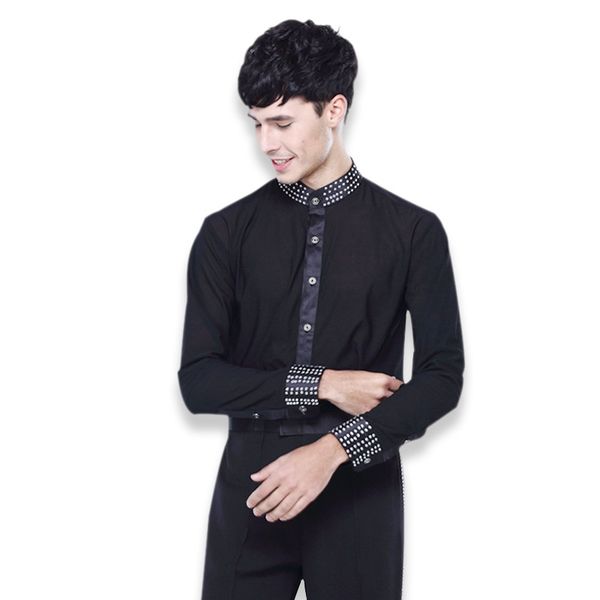 

2018 long sleeves men latin dance shirt ballroom shirt dance male wear flamenco, Black;red