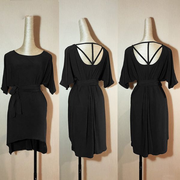 

latin dance dress female summer new suit backless simple t belt dress short skirt ballroom salsa practice clothes dl2580, Black;red