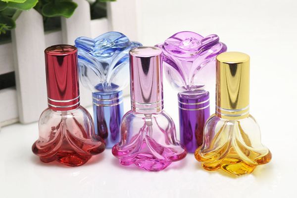 

100pcs 6ml colorful glass perfume bottles spray refillable atomizer scent bottles rose shape cosmetics packaging bottle easy to carry