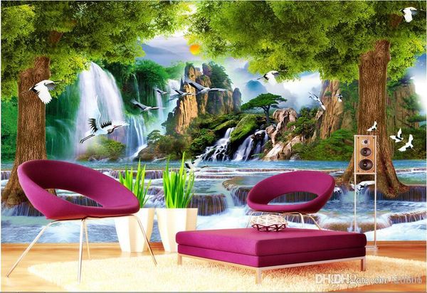 

3d wallpaper custom p non-woven mural water the tree crane decoration painting 3d wall murals wallpaper for walls 3 d living room