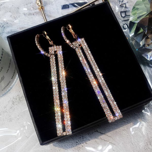 

fyuan fashion long geometric drop earrings luxury gold silver color rectangle rhinestone earring for women party jewelry gift
