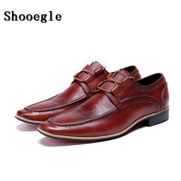 

shooegle luxury men business formal dress shoes leather oxfords shoes lace-up pointed toe british style man, Black