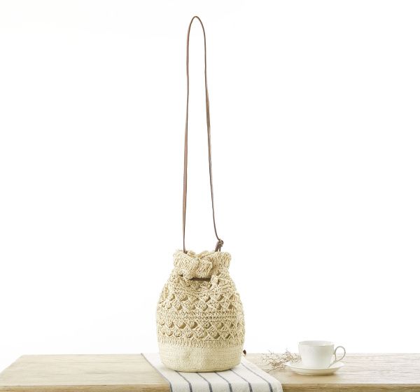 

new hollow bucket woven bag shoulder beach bag seaside vacation straw handbag