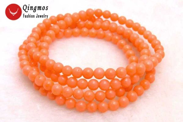 

qingmos round natural pink coral bracelet for women with 5-6mm coral 30" long necklace bracelet fine jewelry colar femme bra298, Black