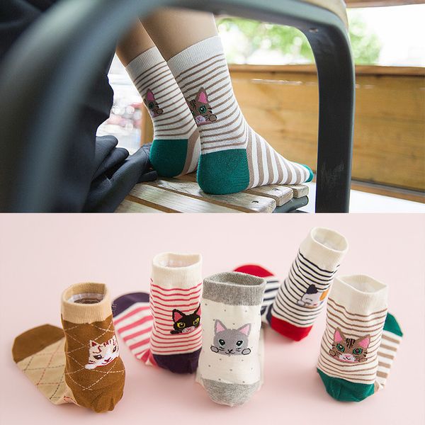 

Standard 5pair /Lot Women Socks Cute Cat Lovely Funny Socks Casual Striped Cotton Socks Cat Fashion Cute Female Sock Hosiery