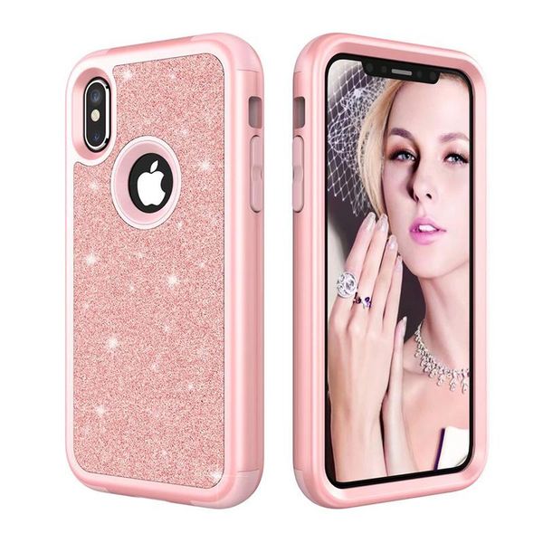 

new arrival for iphone cases 3in1 defender case flash powder back glitter sparkly bling for samsung phone case