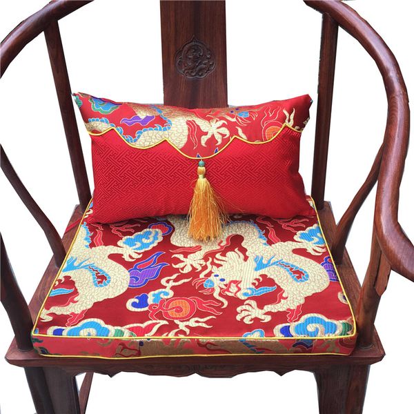 Этнический Престижное животных китайского дракона Председатель Подушка сиденья High End сгущает Silk Brocade поясничной подушки Круглый спинкой кресла Декоративные подушки