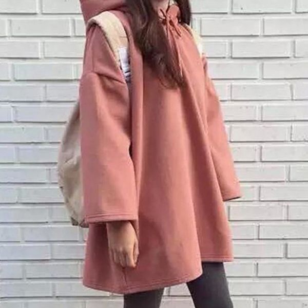 

fashion women autumn winter hooded coats warm jacket coat casual clothing overcoat female solid hoodies coat, Black