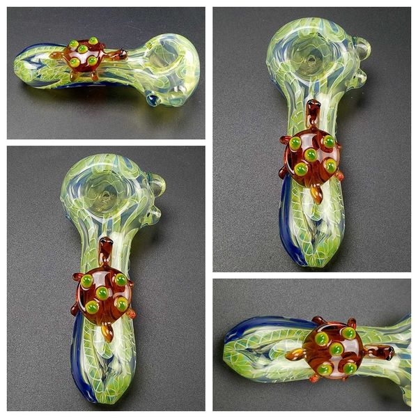 New Colorful Pyrex Glass Smoking Pipe Tube Tortoise Animal Pattern Design innovativo Facile da pulire Torta calda portatile di alta qualità DHL Free