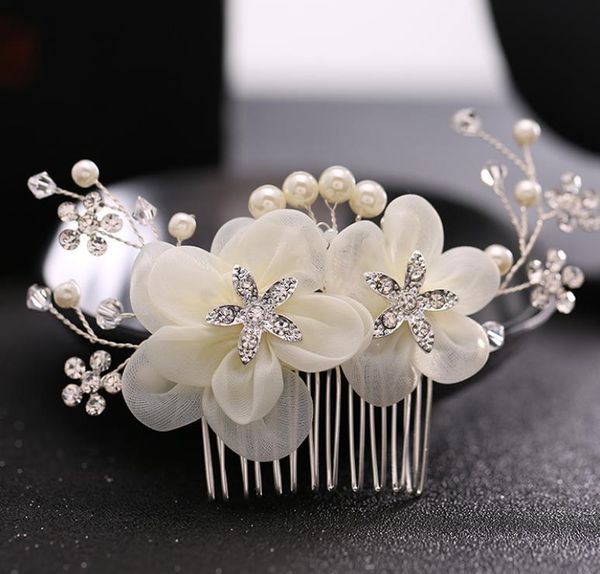 

bridal comb, p studio decoration, water drill, silk flower headwear, bridal headwear, Silver