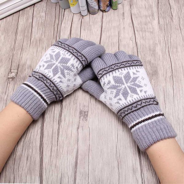 

new fashion guantes men &women winter warm gloves 4 colors knitting snowflake pattern full finger gloves&mittens, Blue;gray