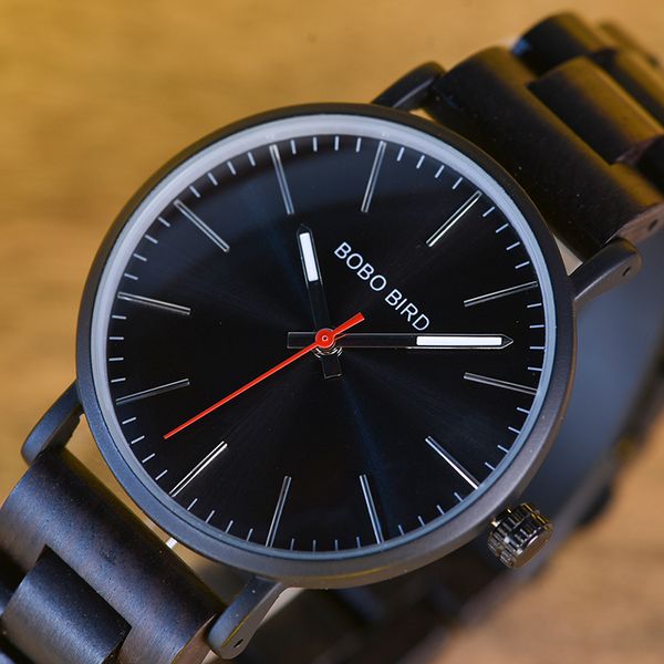 

bobo bird elegant black wood watch men clock classic simple design timepiece armbanduhr j-q30, Slivery;brown