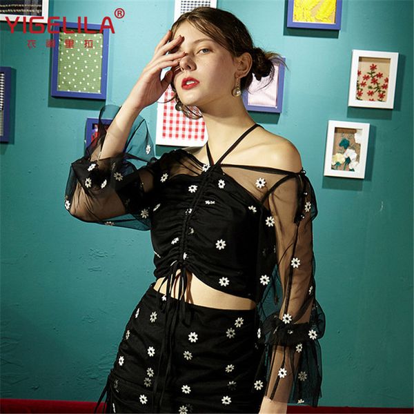 

new arrival women camis black color with cute sweet flowers daisy lace sleeves fashion elecamis for ladies, White