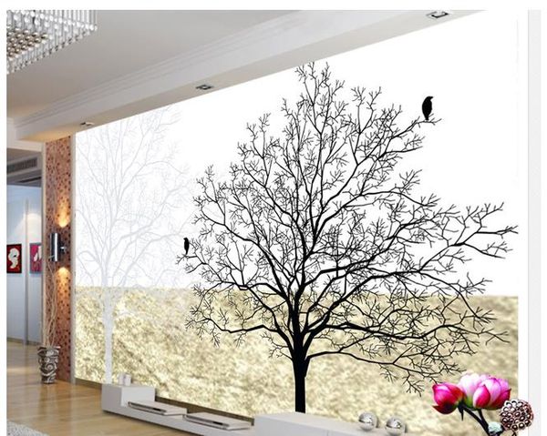

modern minimalist black and white tree tv background wall decoration painting