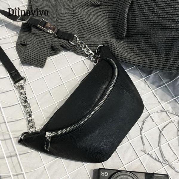 

diinovivo fashion chain chest bag women pu leather waist bag walking shopping belly belt bag shoulder bag fanny pack a074
