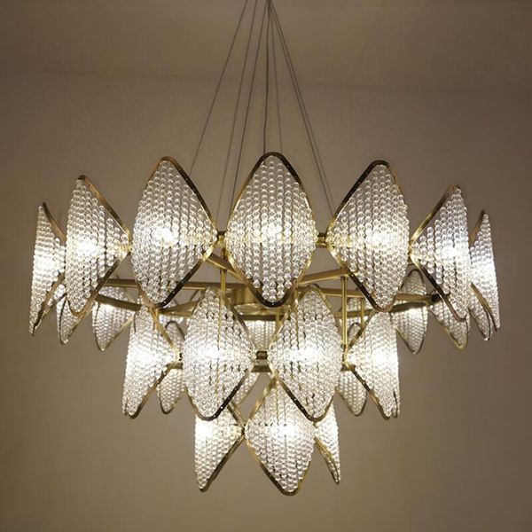 

Bronze color luxury crystal pendant light LED quality crystal lamps 3 layers Dia1000mm height adjustable