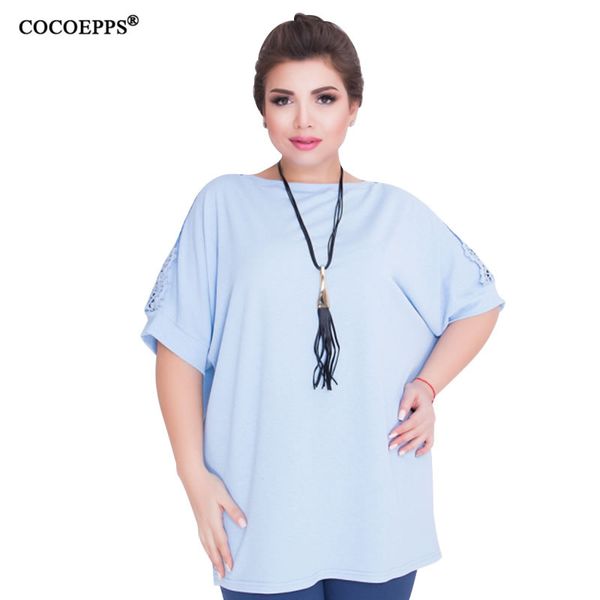 

cocoepps 2018 new big size lace autumn winter women tees back hollow out plus size casual loose t-shirt office female, White