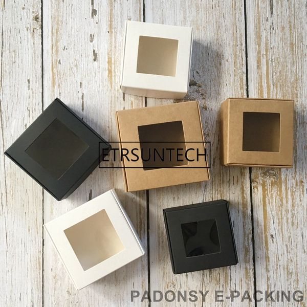 Nero all'ingrosso bianco Kraft Paper Box in PVC trasparente Finestra Soap Box monili confezioni regalo di nozze favori di Candy Box LZ1962