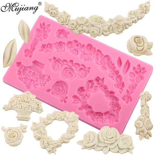 

mujiang diy rose flower cake border silicone mold relief wedding cupcake fondant cake decorating tools candy chocolate mould