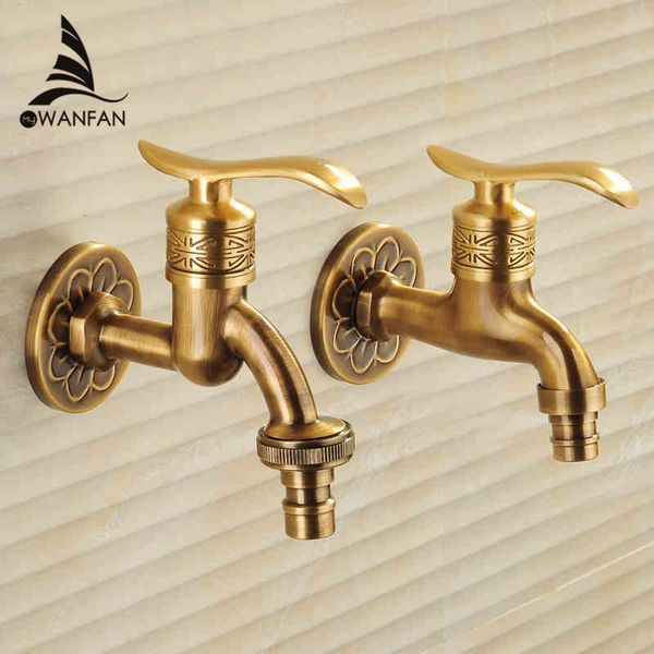 Bibcock Musluk Art Deco Antik Bronz Pirinç Banyo Paspas Musluk Duvara Monte Çamaşır Makinesi Açık Bahçe Su Musluklar HJ-8665F