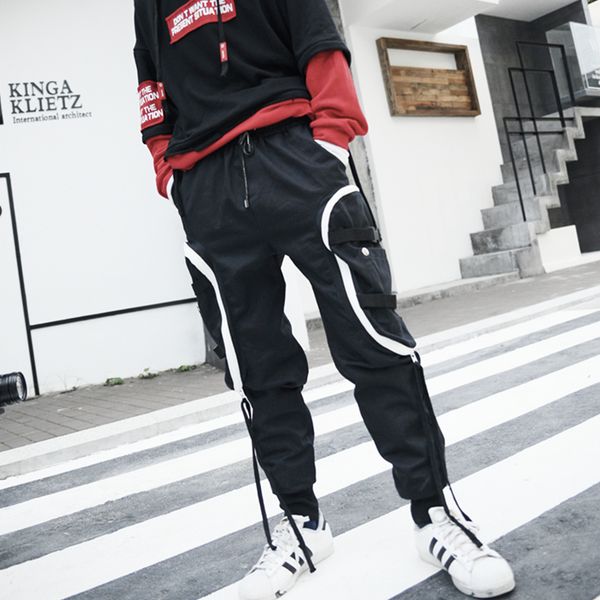 

autumn winter jogger cargo pants mens black elastic waist hiphop trousers