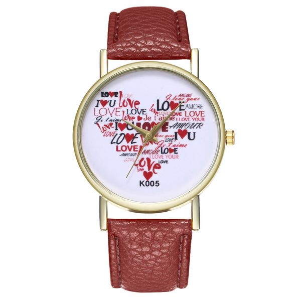 

womens watches brand woman fashion leather wristband heart love pattern analog quartz round wrist watch watches dropshipping, Slivery;brown