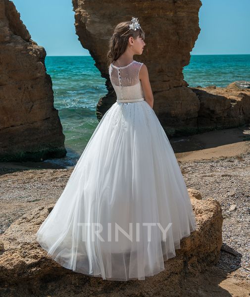 

lovely white tulle jewel beads beach flower girl dresses girls' pageant dresses holiday/birthday dress custom size 2-14 df720503, White;blue