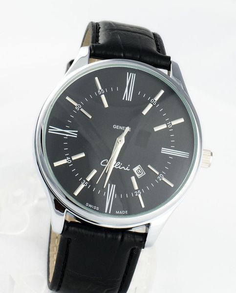 

ro brand strap men's leather calendar fashion date watch wrist r3696 quartz ggtkw, Slivery;brown
