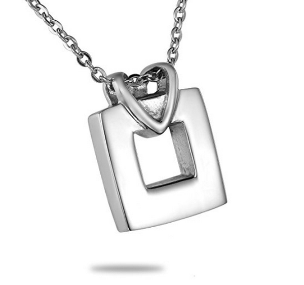 

wholesale custom-made stainless steel simple square urn necklace can open perfume bottle funeral cremation ashes jewelry pendant, Silver
