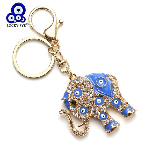 

lucky eye elephant charms keychain hollow crystal evil eye key chain rose gold key chain lobster clasps fashion jewelry ey4822, Silver
