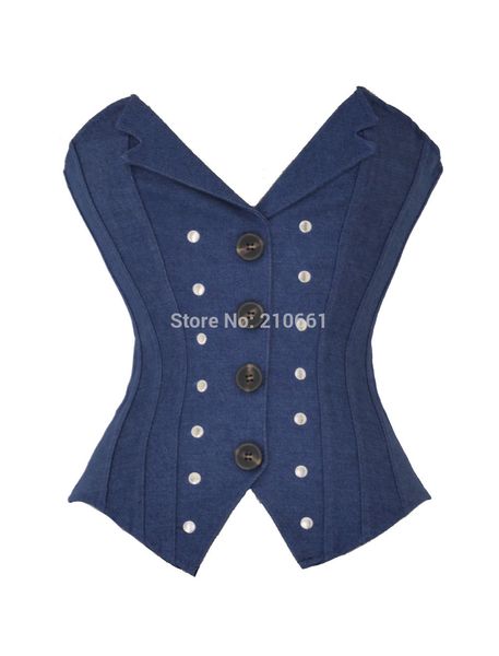 

new women's plastic bonings lace up back denim corset bustier 1375 blue, Black;white