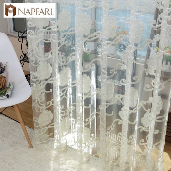 2019 Napearl Chinese Curtains Gorgeous Elegant White Cream Purple Brown Color Flower Design Curtain For Living Room Bedroom Flower Sheer Curtains From