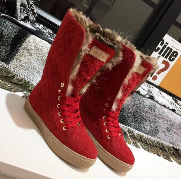 

leather cotton shoes europe station leather printed warm cotton shoes flat joker mid-tube snow boots female boots 35-43, Black