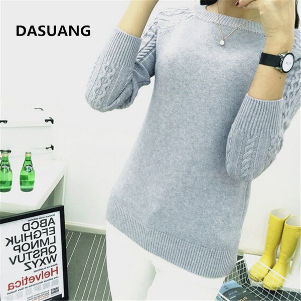 

dasuang sweaters women 2017 winter o-neck long sleeve pullovers knitted sweater female warm d056, White;black