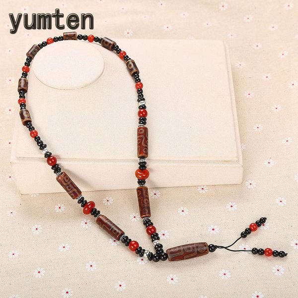 

yumten agate necklace women long jewellery classic men geometric accessories femme wedding ornaments cylinder black beaded chain, Silver