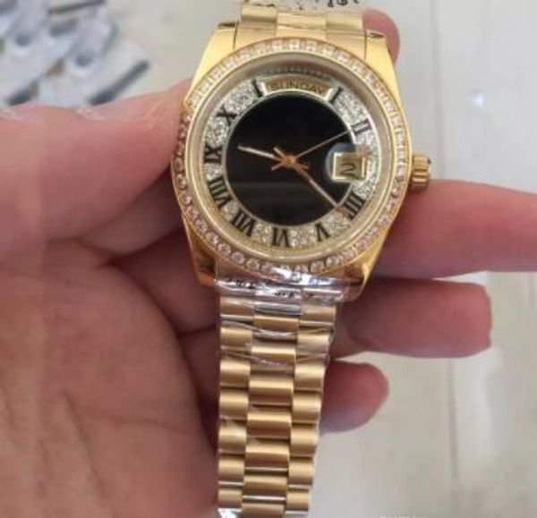 

Роскошные мужские часы Golden 18K Gold Day-Date Мужчины автоматические часы полный Diamond Face Sa