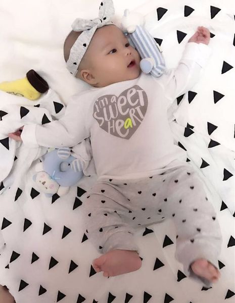 

2018 toddler infant newborn baby girls clothes set cotton letter t-shirt+pants+headband 3pcs clothing baby girl outfits set, White