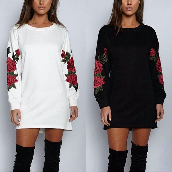 

women's hoodies & sweatshirts women emboridery spring black white rose flower long pullovers o-neck 2021