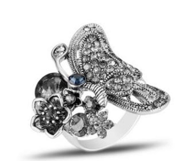 

european and american retro palace jewelry diamond flower ring fashion girl, Silver