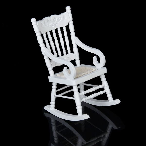 

1/12 miniature dollhouse wooden rocking chair model white really cute