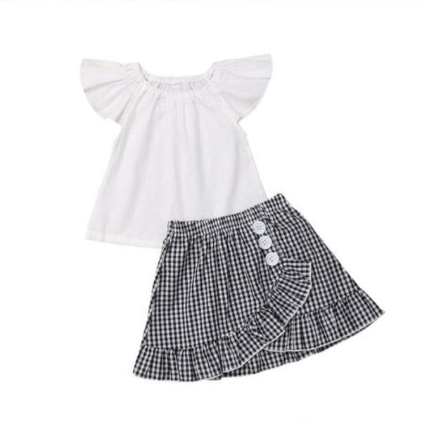 

2pcs kids baby girls clothes princess outfits t-shirt +tutu skirt clothes set, White