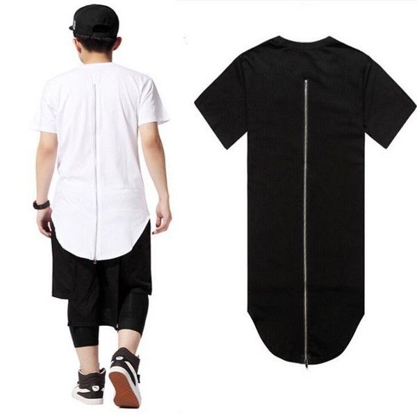 

men clothing solid color summer loose thin tshirts with zipper male longtees short sleeved fashion, White;black