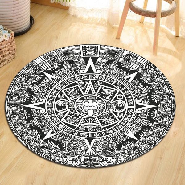 

black white mandala geometric sun god round carpet for living room flag printed large nordic modern round rug for bedroom